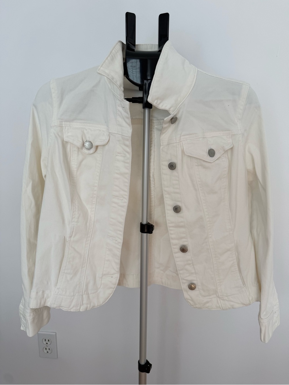 Charter Club White Stretch Denim Jean Jacket Button Front Petite Medium PM
